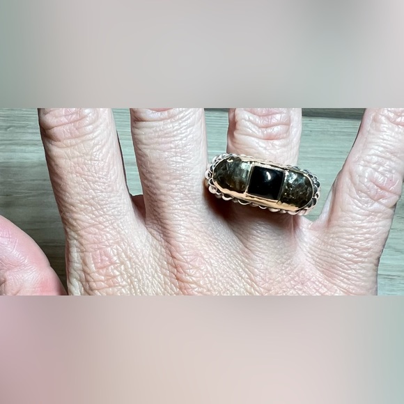 Designer Dian Malouf Sterling Silver & 14K Yellow Gold Textured Dome Ring,Size 7 - Picture 8 of 11